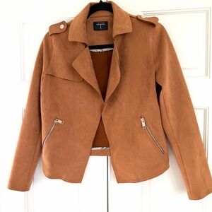 Tahari Caramel/brownish Tan Faux Suede Moto Jacket [XS]